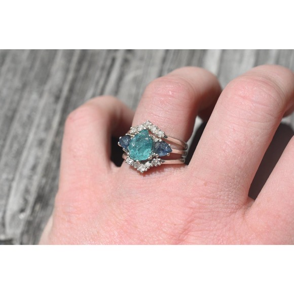 Aquamarine, Montana sapphire engagement ring set size 3 4 5 6 7 8 9 10 1… - Picture 2 of 4